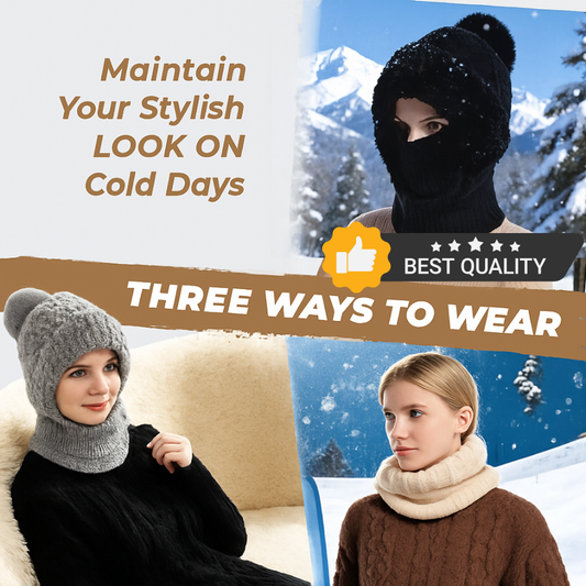 🎄Christmas Sale 50% OFF⛄️Women’s Thermal Knit Hood – Fleece-Lined Winter Hat, Neck Warmer & Face Cover Combo