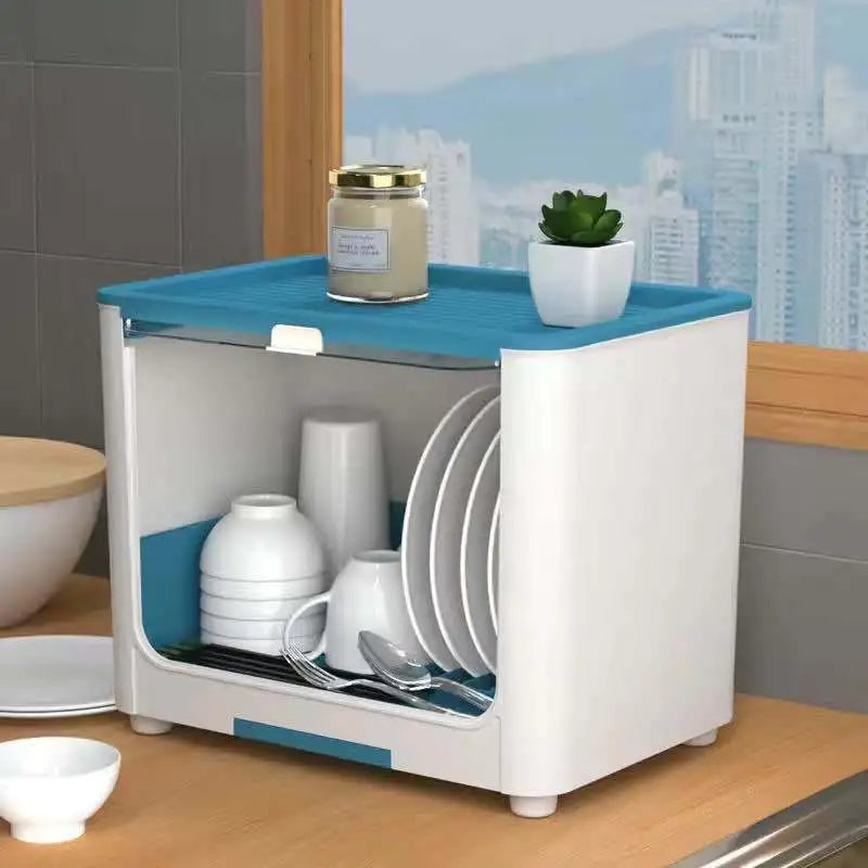Kitchen Drain Bowl Rack Double Layer Cupboards Plastic With Lids for Dishes Dishes Chopsticks Storage Box Cutlery Storage Rack