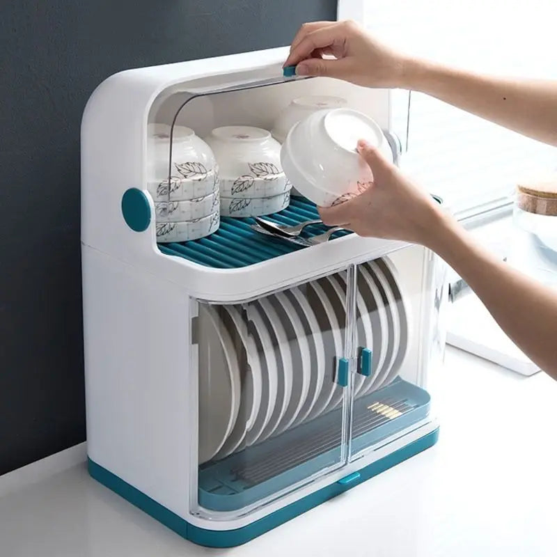 Kitchen Drain Bowl Rack Double Layer Cupboards Plastic With Lids for Dishes Dishes Chopsticks Storage Box Cutlery Storage Rack