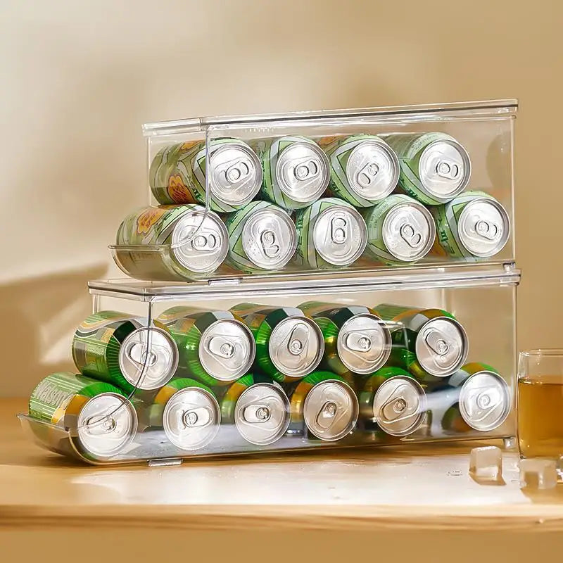 Hot Plastic U Shape Refrigerator Transparent Box Freezer Storage Bin Rack Organizer for Soda Cola Can with Lid