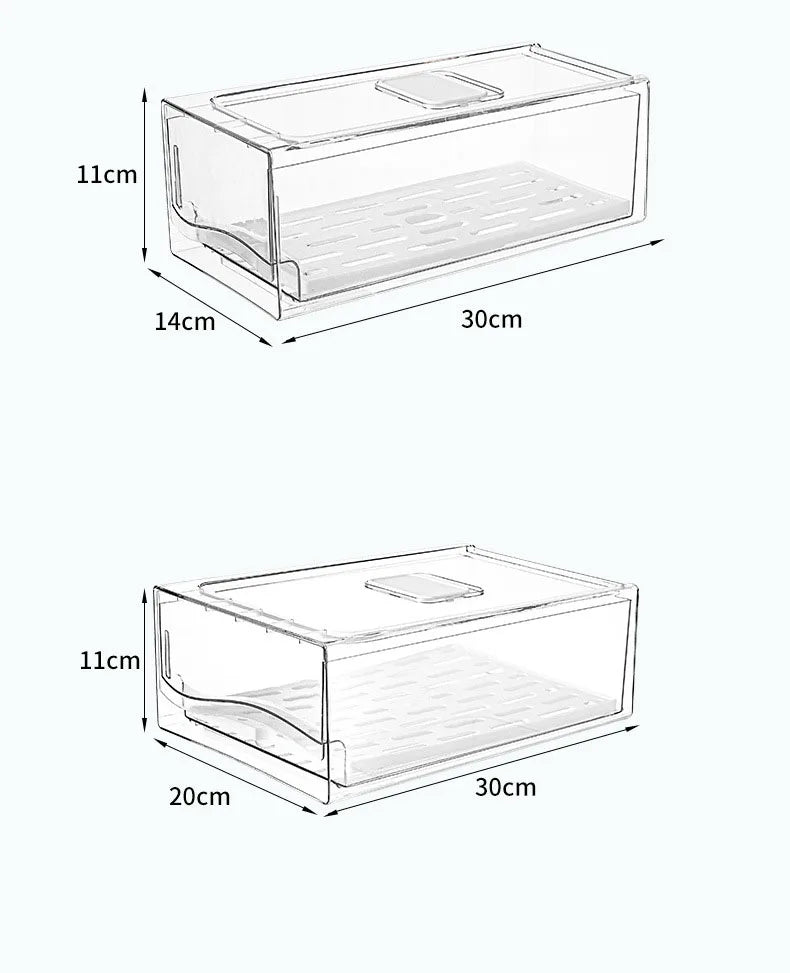 Kitchen Transparent Plastic Fridge Organizer for Vegetable Food Freezer Drawer Stackable Refrigerator Storage Box Bin
