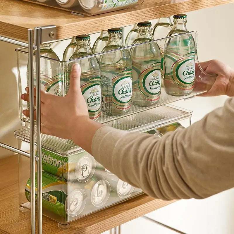 Hot Plastic U Shape Refrigerator Transparent Box Freezer Storage Bin Rack Organizer for Soda Cola Can with Lid