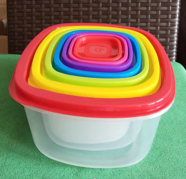 7pcs rainbow BPA Free square Plastic Lunch Box Food Container Set