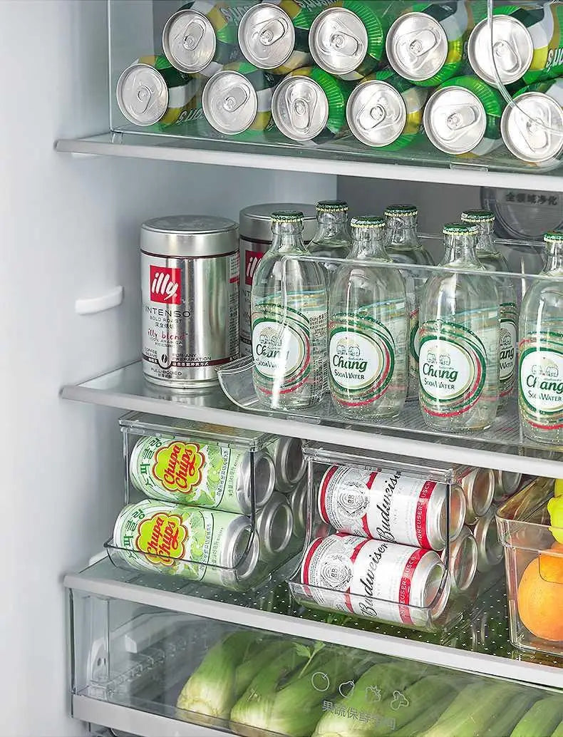 Hot Plastic U Shape Refrigerator Transparent Box Freezer Storage Bin Rack Organizer for Soda Cola Can with Lid