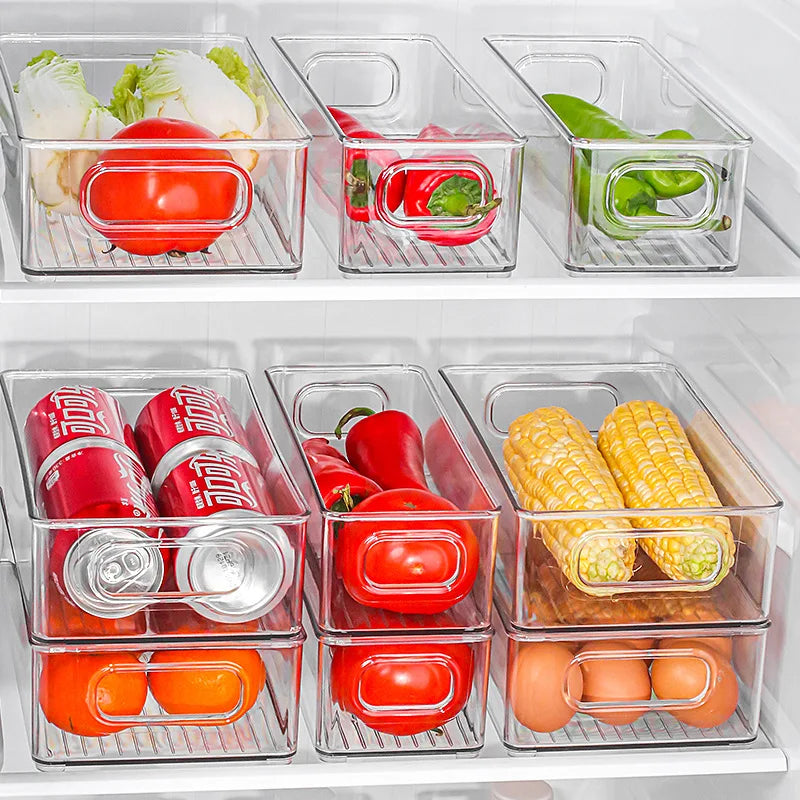 Hot Selling Transparent PET Plastic Freezer Organizer Airtight Food Freezer Box Fridge Bins Stackable Storage Refrigerator Box