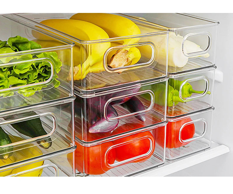 Hot Selling Transparent PET Plastic Freezer Organizer Airtight Food Freezer Box Fridge Bins Stackable Storage Refrigerator Box