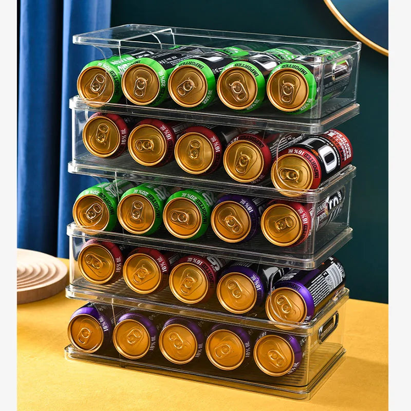 Stackable Automatic Rolling Cans Organizer for Refrigerator Beer Cola Soda Dispenser Bin Fridge Clear Plastic Storage Box