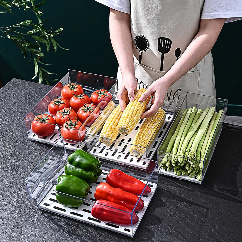Kitchen Transparent Plastic Fridge Organizer for Vegetable Food Freezer Drawer Stackable Refrigerator Storage Box Bin