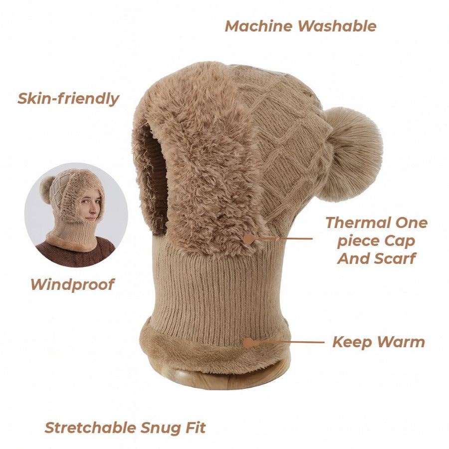 🎄Christmas Sale 50% OFF⛄️Women’s Thermal Knit Hood – Fleece-Lined Winter Hat, Neck Warmer & Face Cover Combo