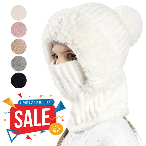 🎄Christmas Sale 50% OFF⛄️Women’s Thermal Knit Hood – Fleece-Lined Winter Hat, Neck Warmer & Face Cover Combo