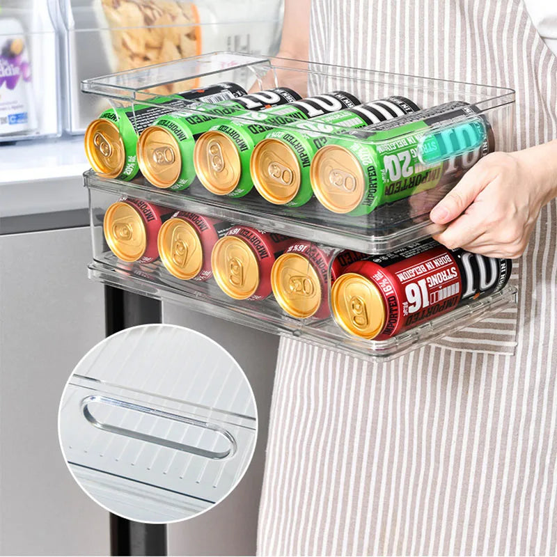 Stackable Automatic Rolling Cans Organizer for Refrigerator Beer Cola Soda Dispenser Bin Fridge Clear Plastic Storage Box