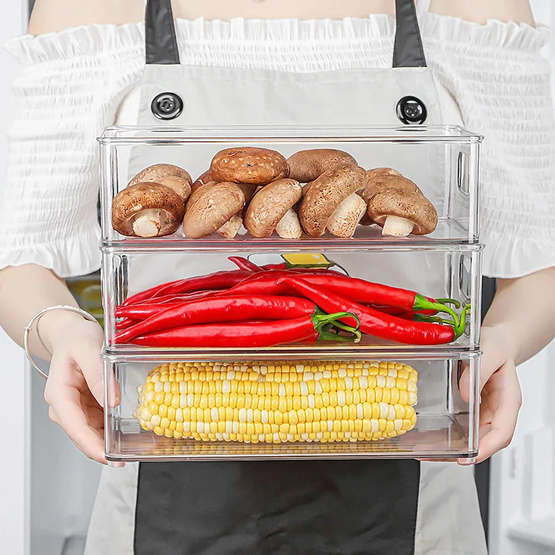 Hot Selling Transparent  PET Plastic Freezer Organizer Airtight  Food Freezer Box Fridge Bins Stackable Storage Refrigerator Box