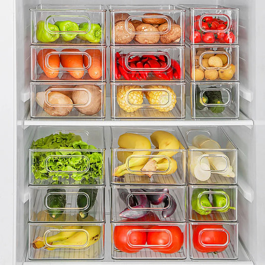 Hot Selling Transparent  PET Plastic Freezer Organizer Airtight  Food Freezer Box Fridge Bins Stackable Storage Refrigerator Box