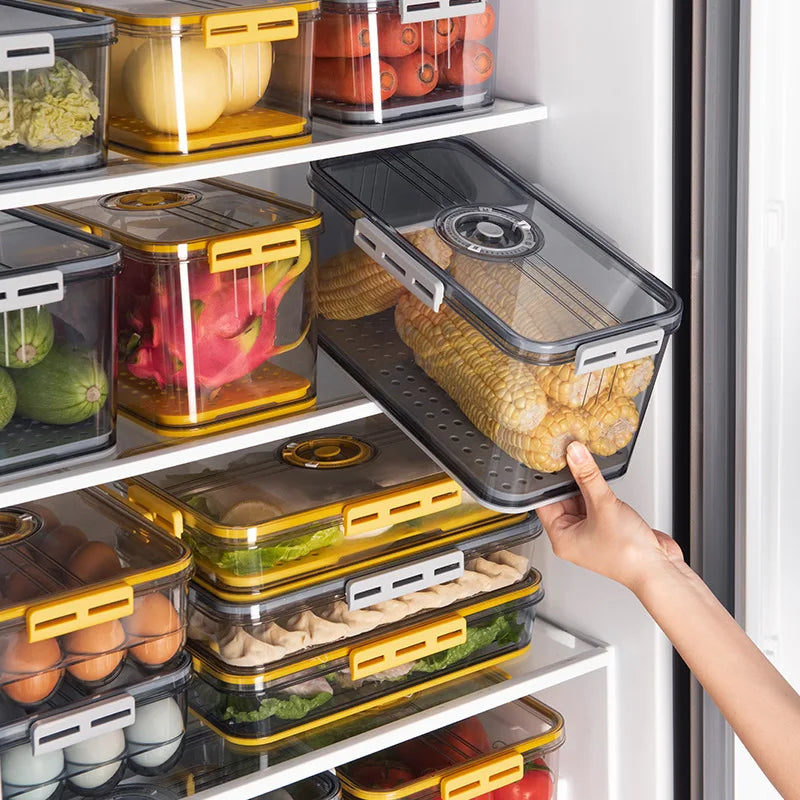 Refrigerator Organizer Stackable Plastic Storage Bin with Drain Plate Air Hole for Food Vegetable Fruit Egg Kitchen Fridge Box