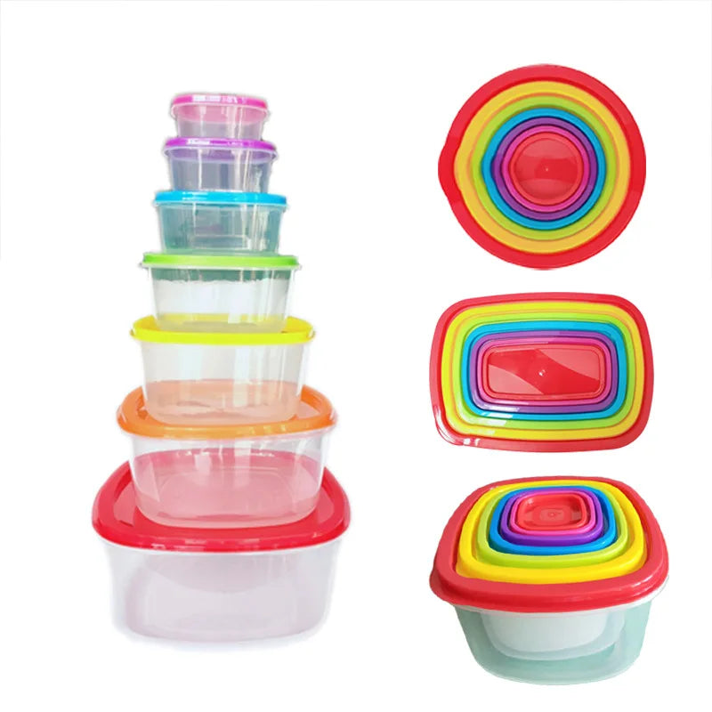 7pcs rainbow BPA Free square Plastic Lunch Box Food Container Set