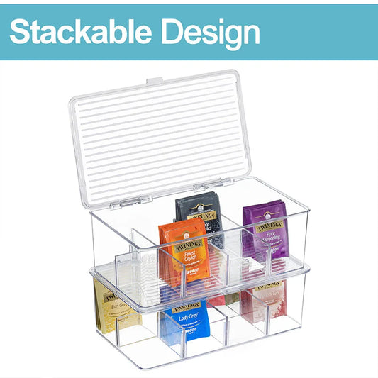 Tea Bags Holder Stackable Tea Bag Organizer Plastic Tea Storage Box