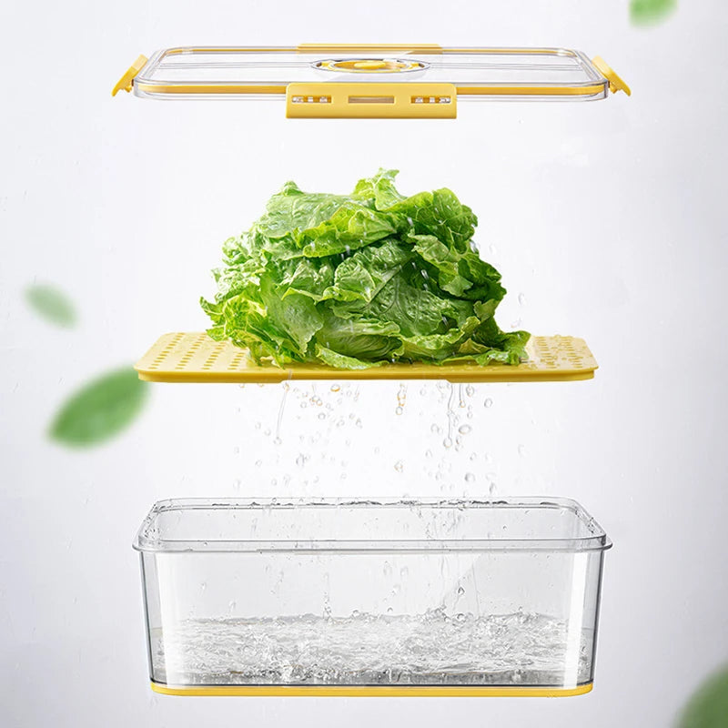 Refrigerator Organizer Stackable Plastic Storage Bin with Drain Plate Air Hole for Food Vegetable Fruit Egg Kitchen Fridge Box