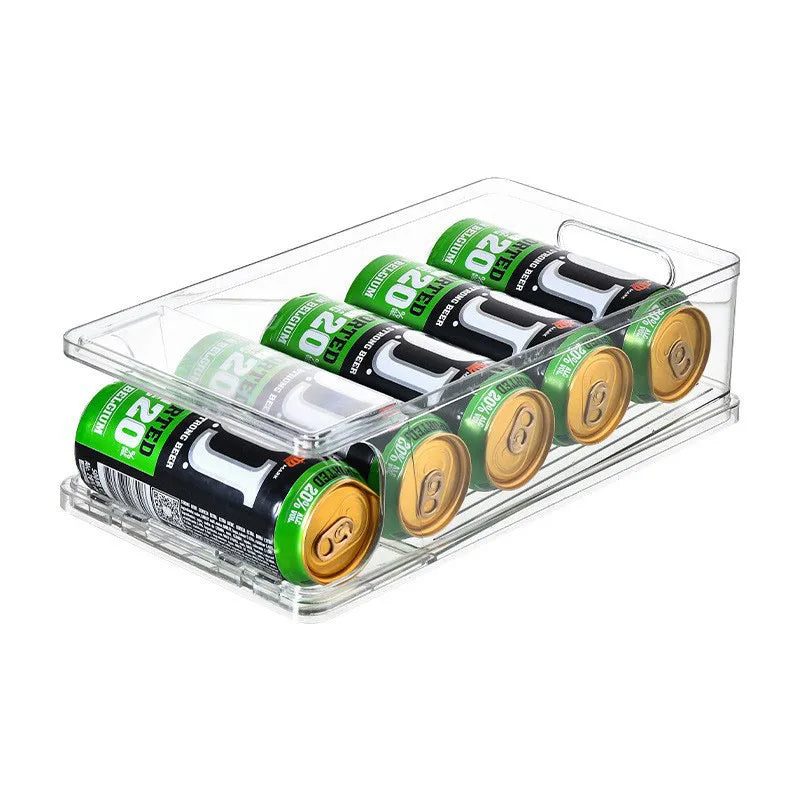 Stackable Automatic Rolling Cans Organizer for Refrigerator Beer Cola Soda Dispenser Bin Fridge Clear Plastic Storage Box