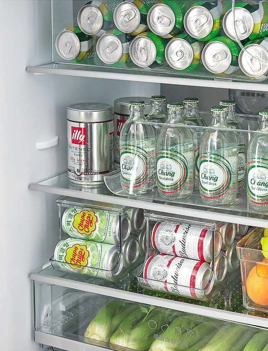 Hot Plastic U Shape Refrigerator Transparent Box Freezer Storage Bin Rack Organizer for Soda Cola Can with Lid