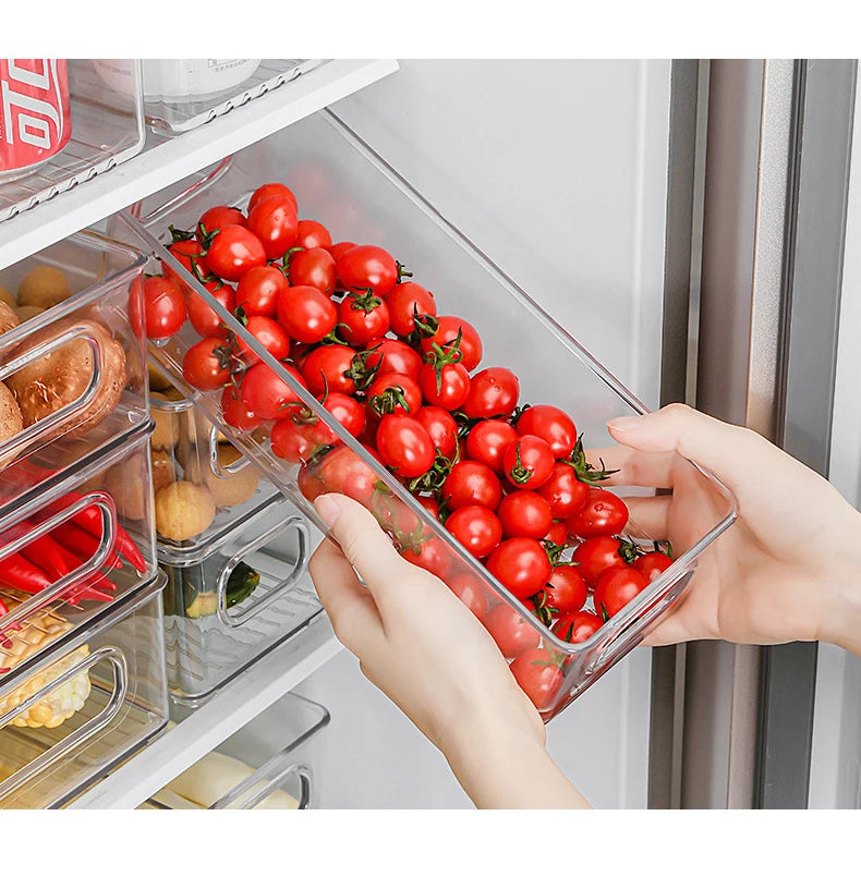 Hot Selling Transparent  PET Plastic Freezer Organizer Airtight  Food Freezer Box Fridge Bins Stackable Storage Refrigerator Box