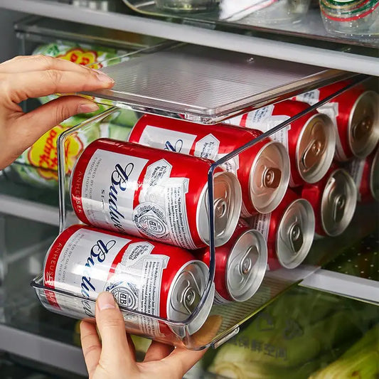Hot Plastic U Shape Refrigerator Transparent Box Freezer Storage Bin Rack Organizer for Soda Cola Can with Lid