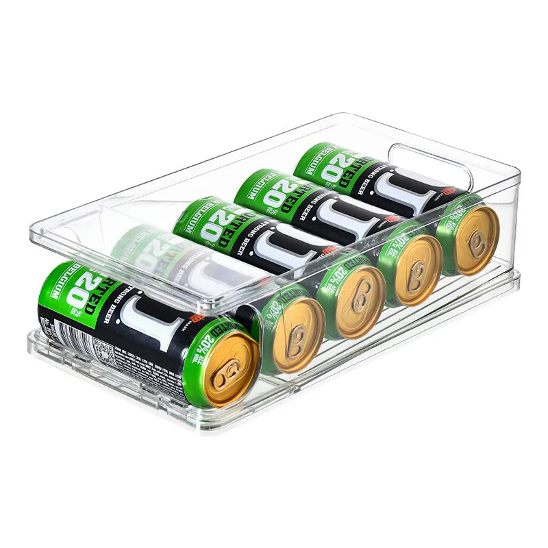 Stackable Automatic Rolling Cans Organizer for Refrigerator Beer Cola Soda Dispenser Bin Fridge Clear Plastic Storage Box