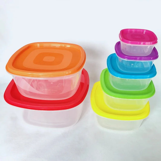 7pcs rainbow BPA Free square Plastic Lunch Box Food Container Set
