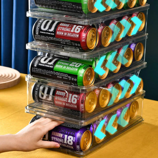 Stackable Automatic Rolling Cans Organizer for Refrigerator Beer Cola Soda Dispenser Bin Fridge Clear Plastic Storage Box