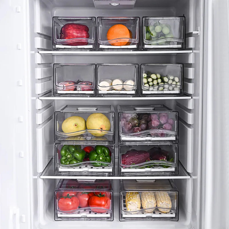 Kitchen Transparent Plastic Fridge Organizer for Vegetable Food Freezer Drawer Stackable Refrigerator Storage Box Bin